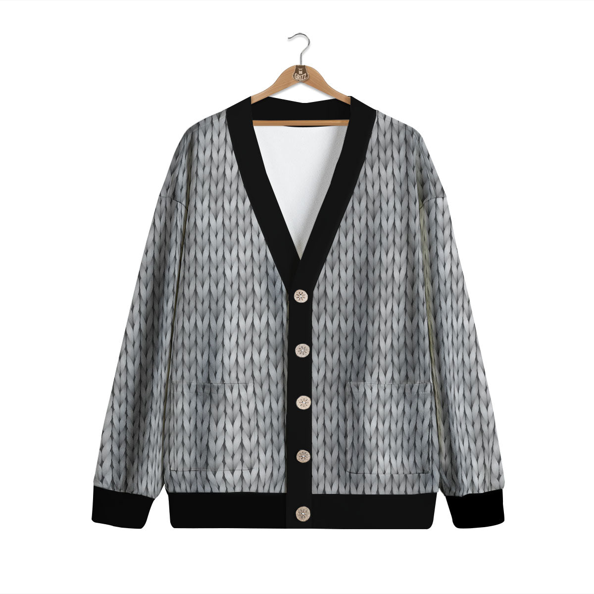 Knitted Grey Print Pattern Cardigan-grizzshop