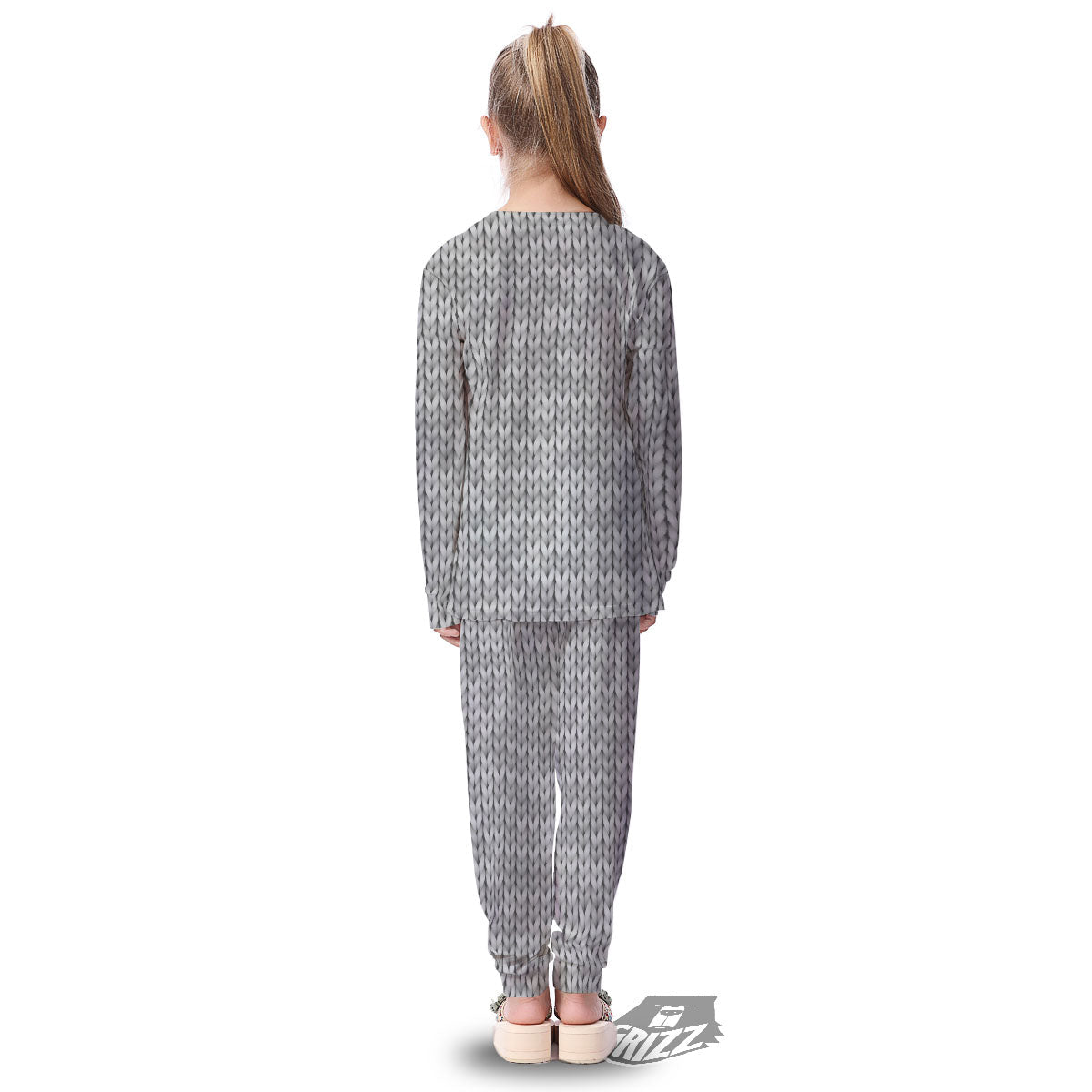 Knitted Grey Print Pattern Kid's Pajamas-grizzshop