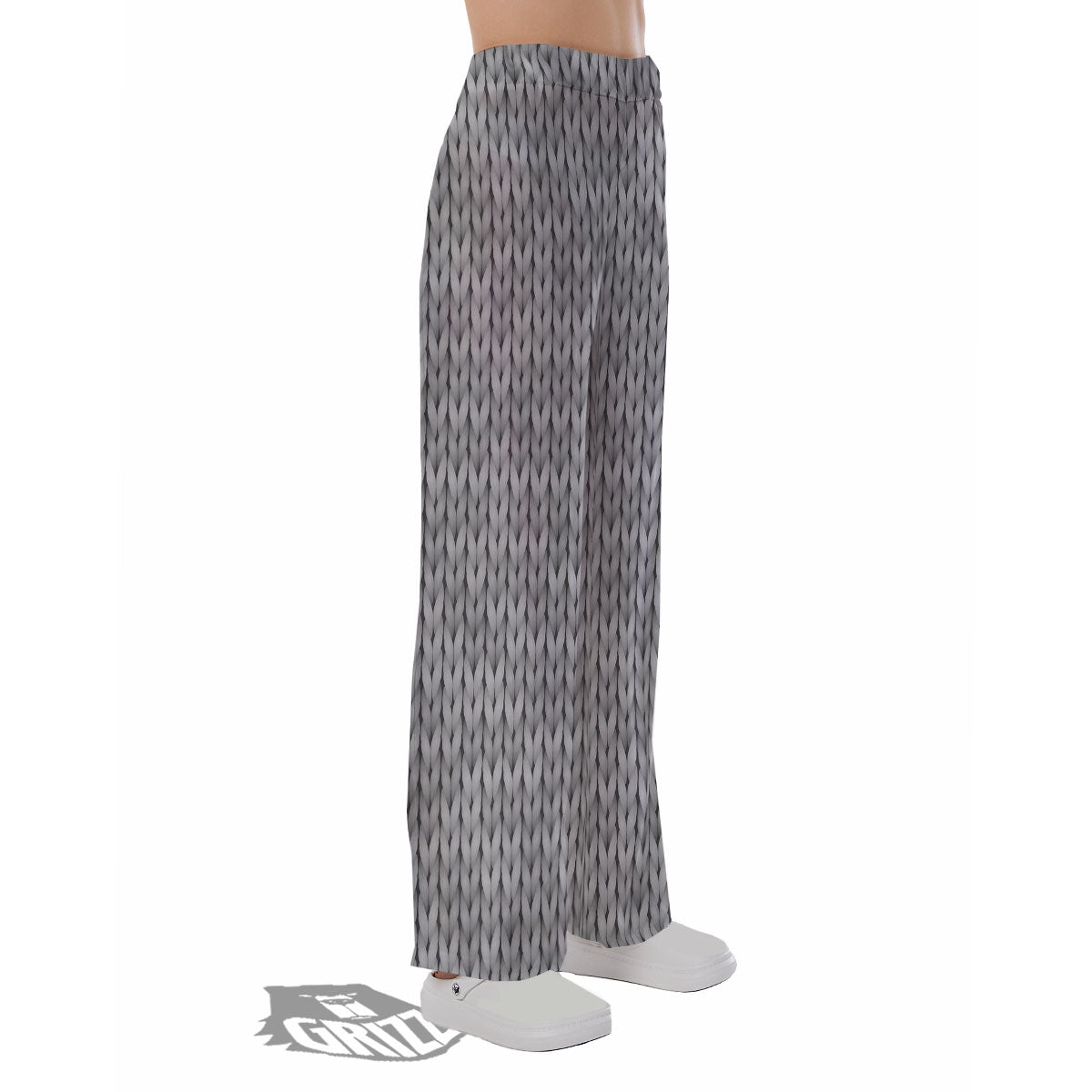 Knitted Grey Print Pattern Pajama Pants-grizzshop