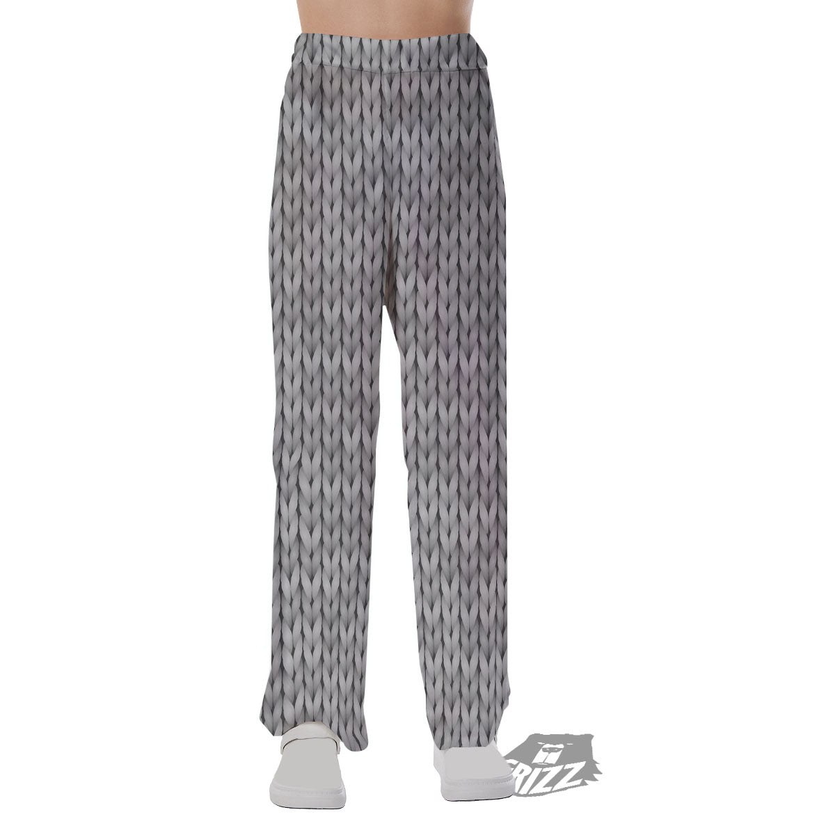 Knitted Grey Print Pattern Pajama Pants-grizzshop