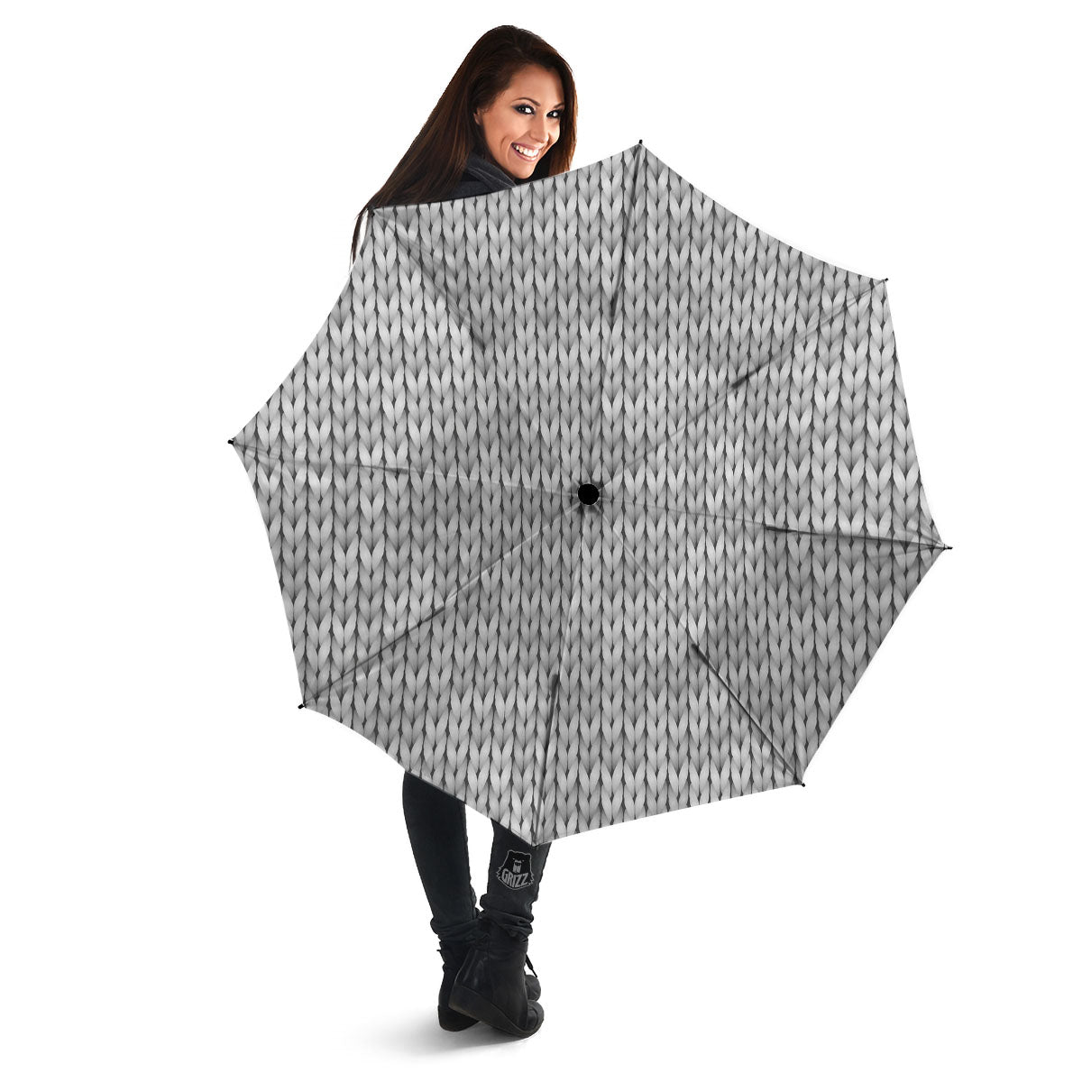 Knitted Grey Print Pattern Umbrella-grizzshop