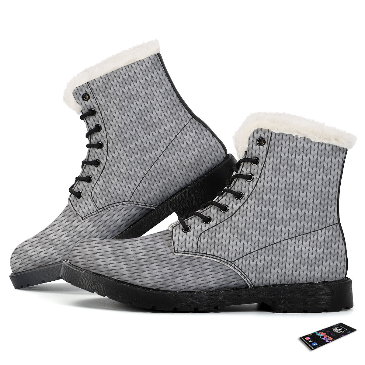 Knitted Grey Print Pattern Winter Boots-grizzshop
