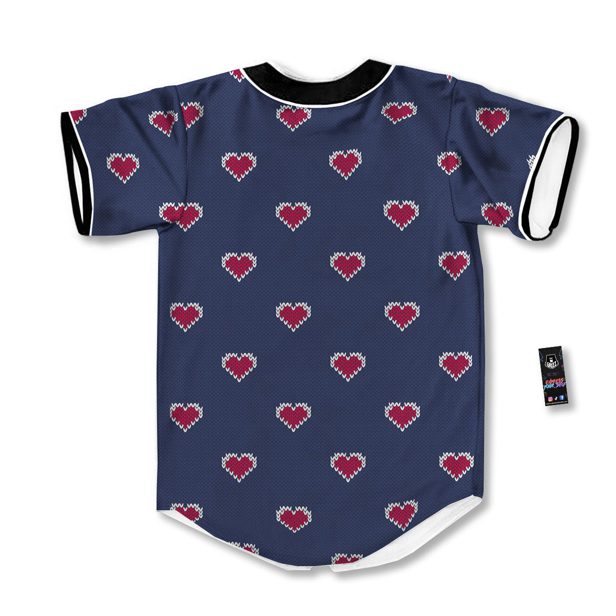 Knitted Heart Print Pattern Baseball Jersey-grizzshop