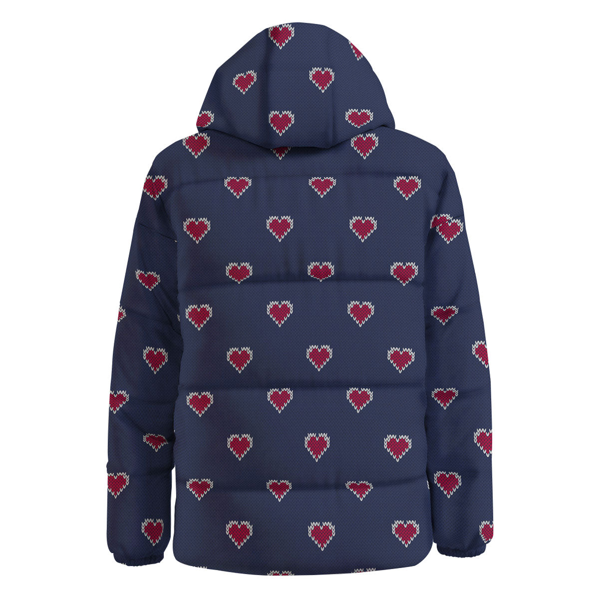 Knitted Heart Print Pattern Down Jacket-grizzshop