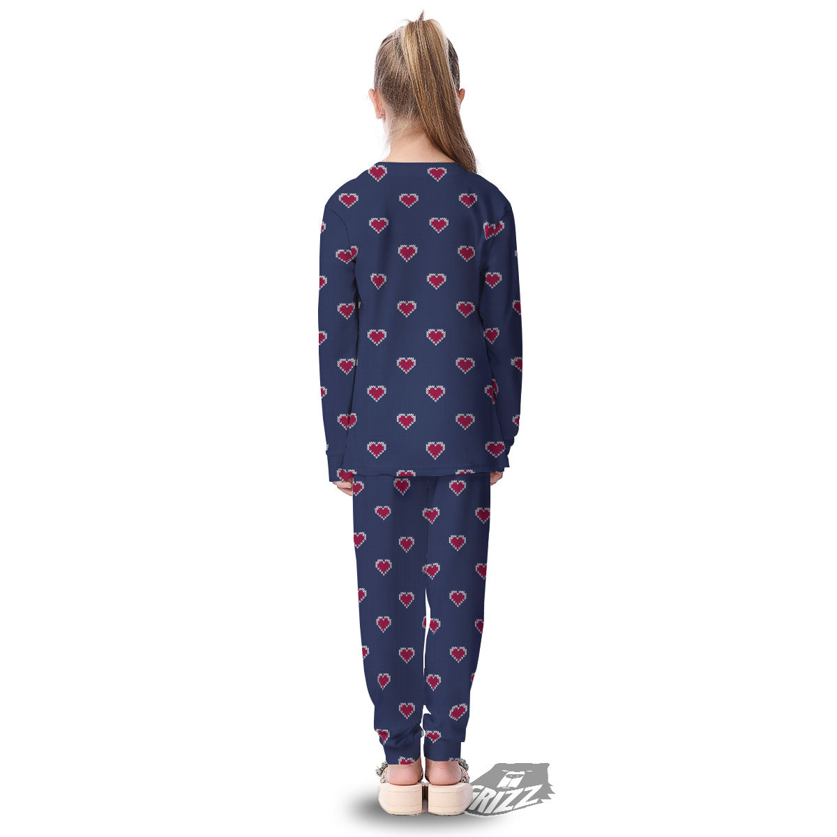 Knitted Heart Print Pattern Kid's Pajamas-grizzshop