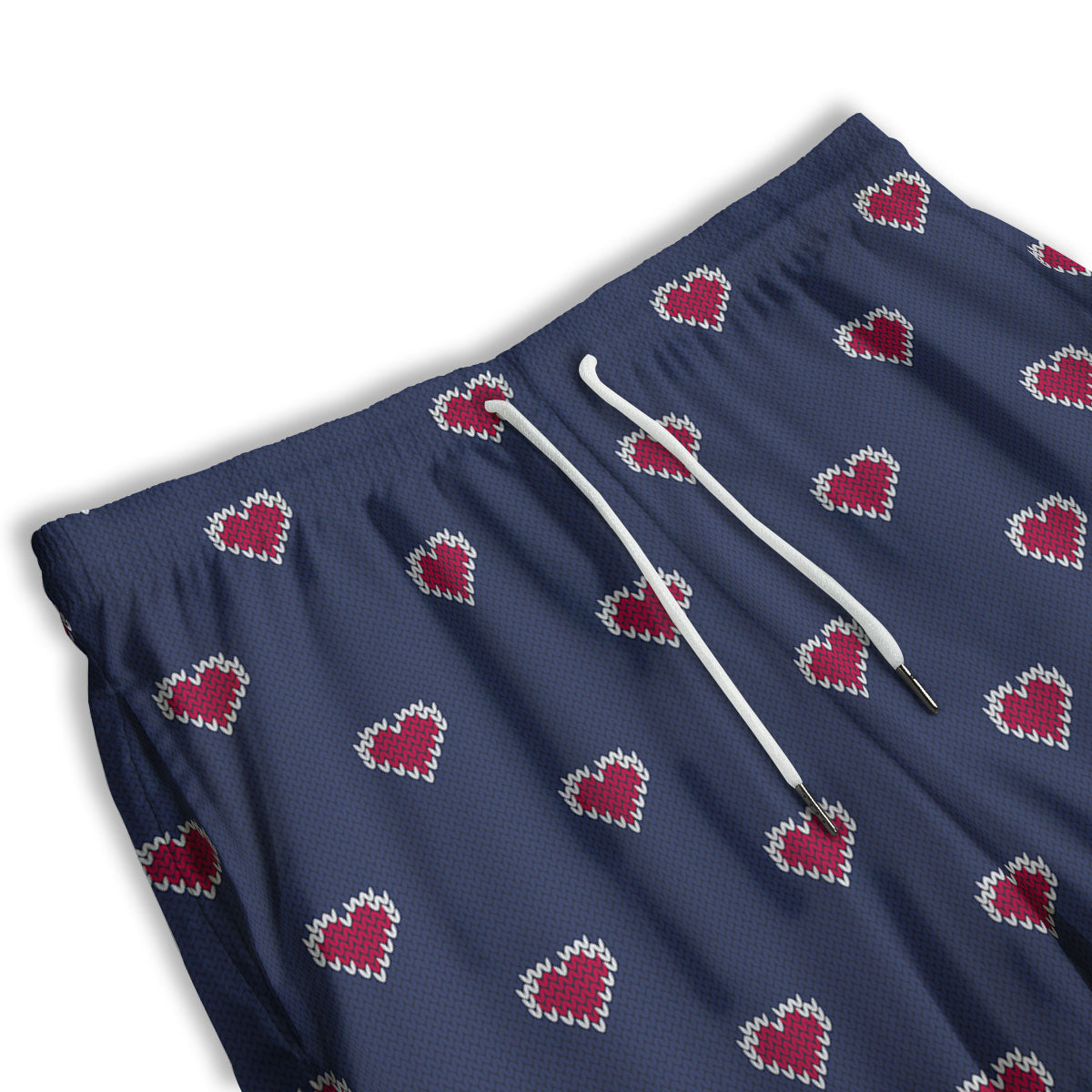 Knitted Heart Print Pattern Men's Athletic Shorts
