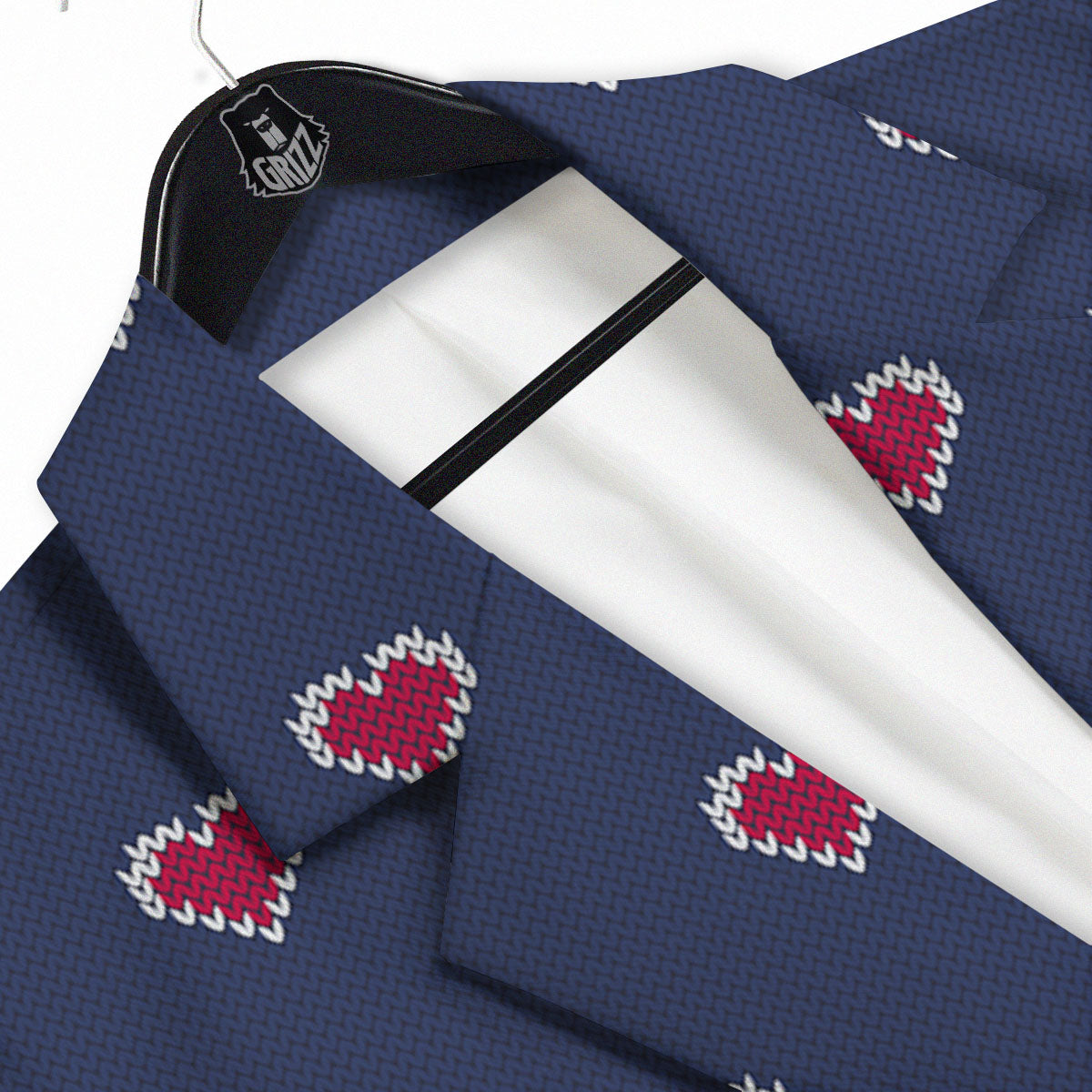 Knitted Heart Print Pattern Men's Sport Coat-grizzshop