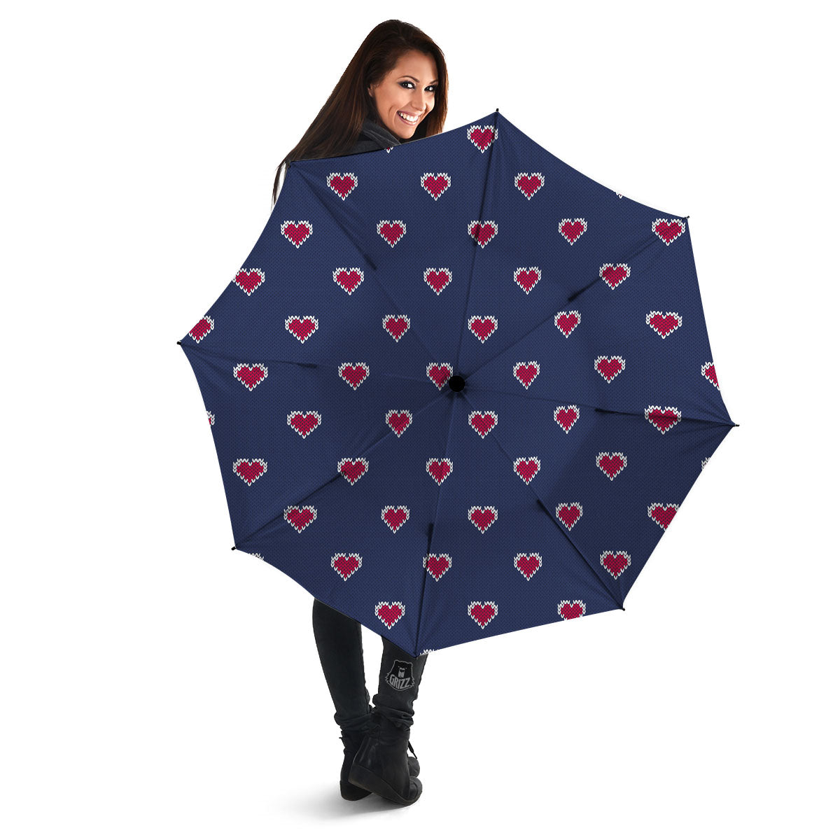 Knitted Heart Print Pattern Umbrella-grizzshop