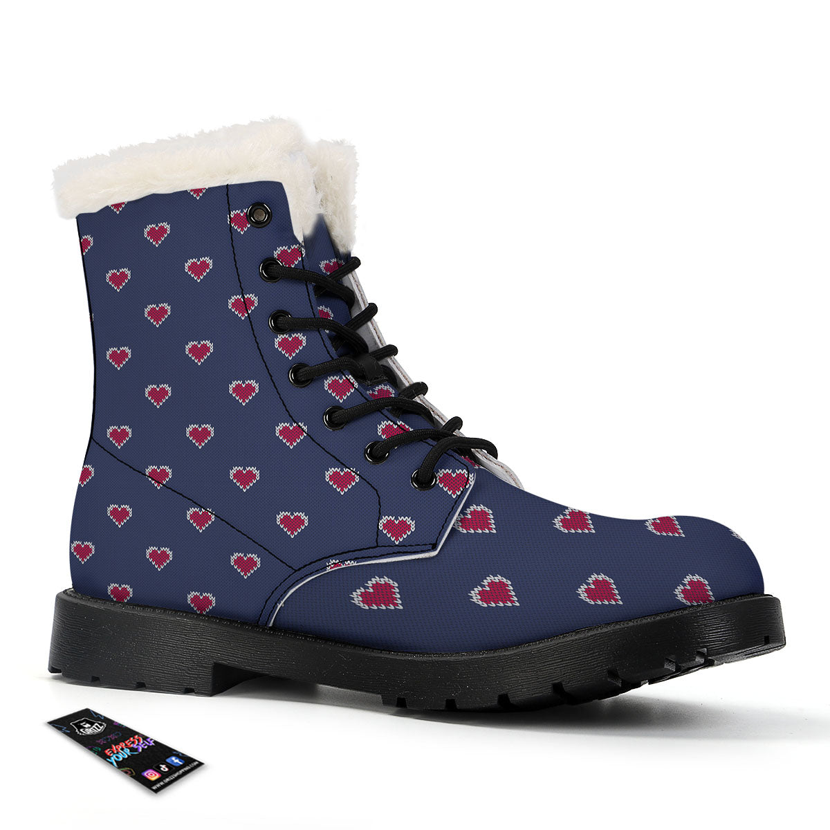 Knitted Heart Print Pattern Winter Boots-grizzshop