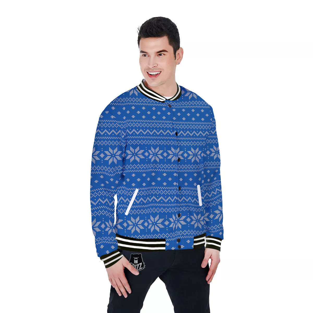 Knitted Holiday Winter Print Pattern Baseball Jacket-grizzshop