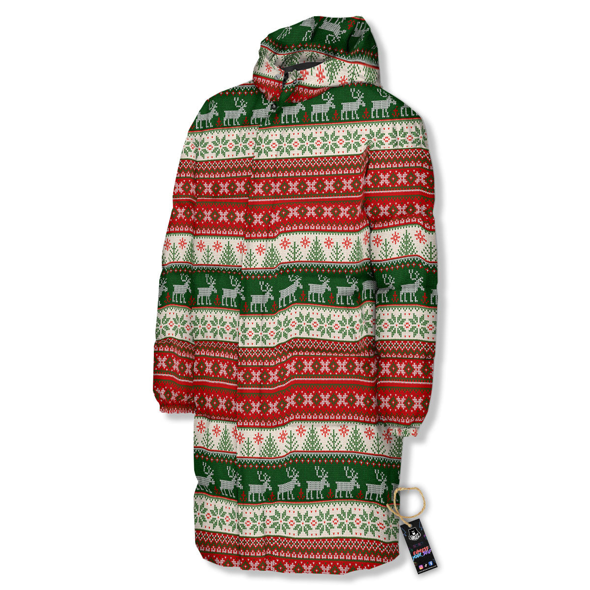 Knitted Merry Christmas Print Pattern Long Down Jacket-grizzshop