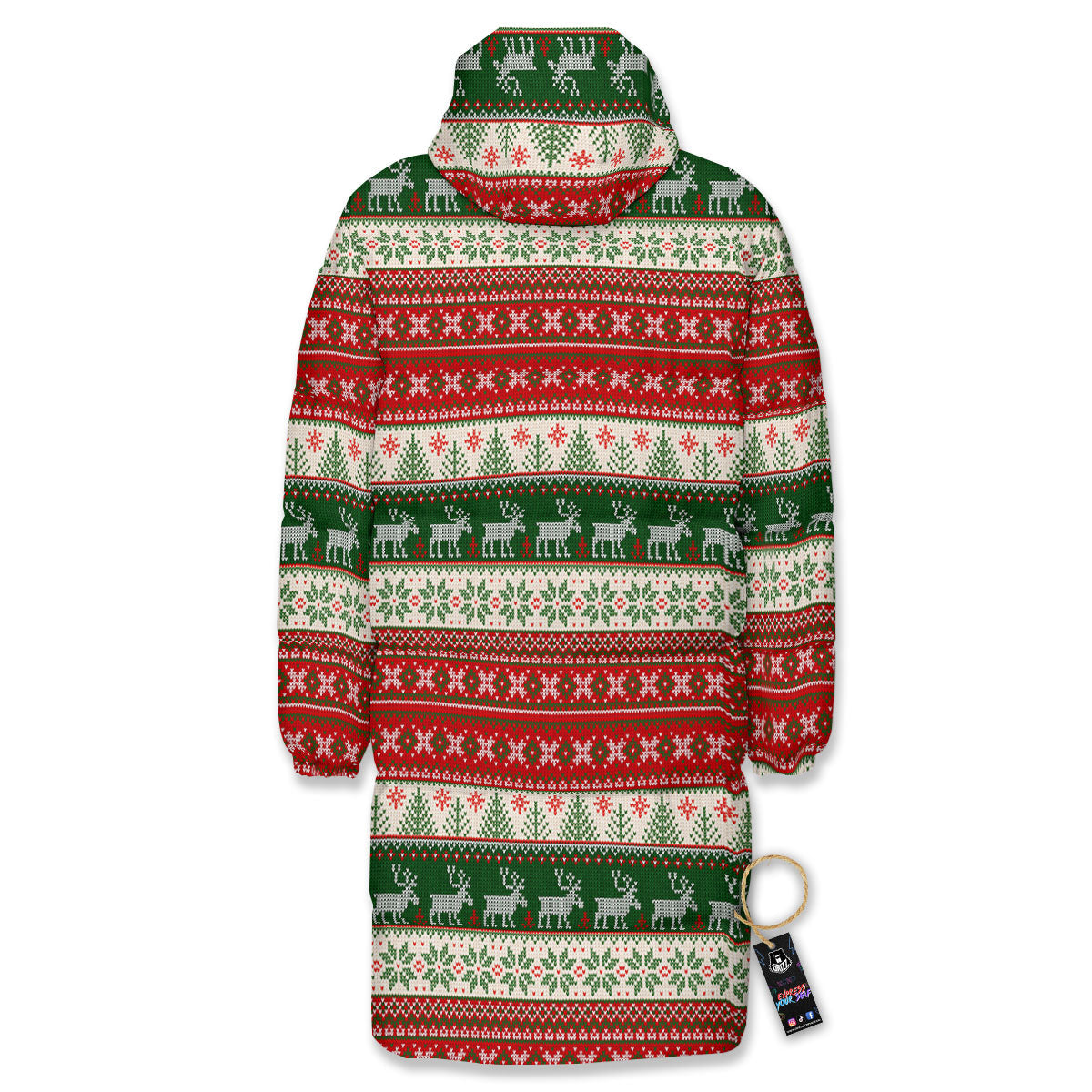 Knitted Merry Christmas Print Pattern Long Down Jacket-grizzshop