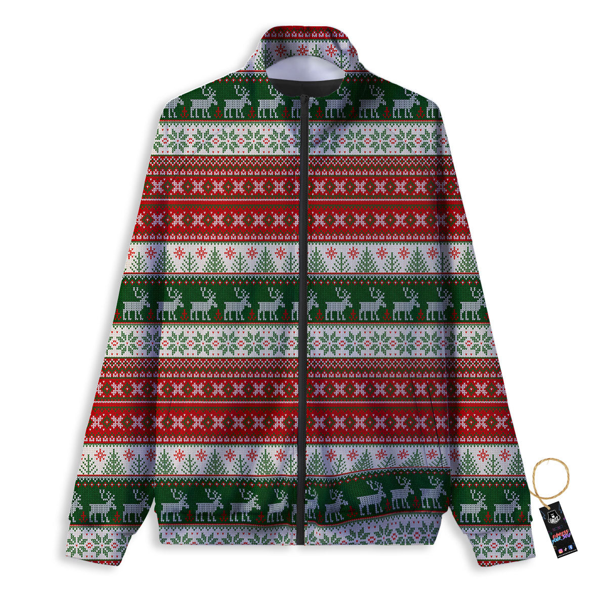 Knitted Merry Christmas Print Pattern Track Jacket-grizzshop