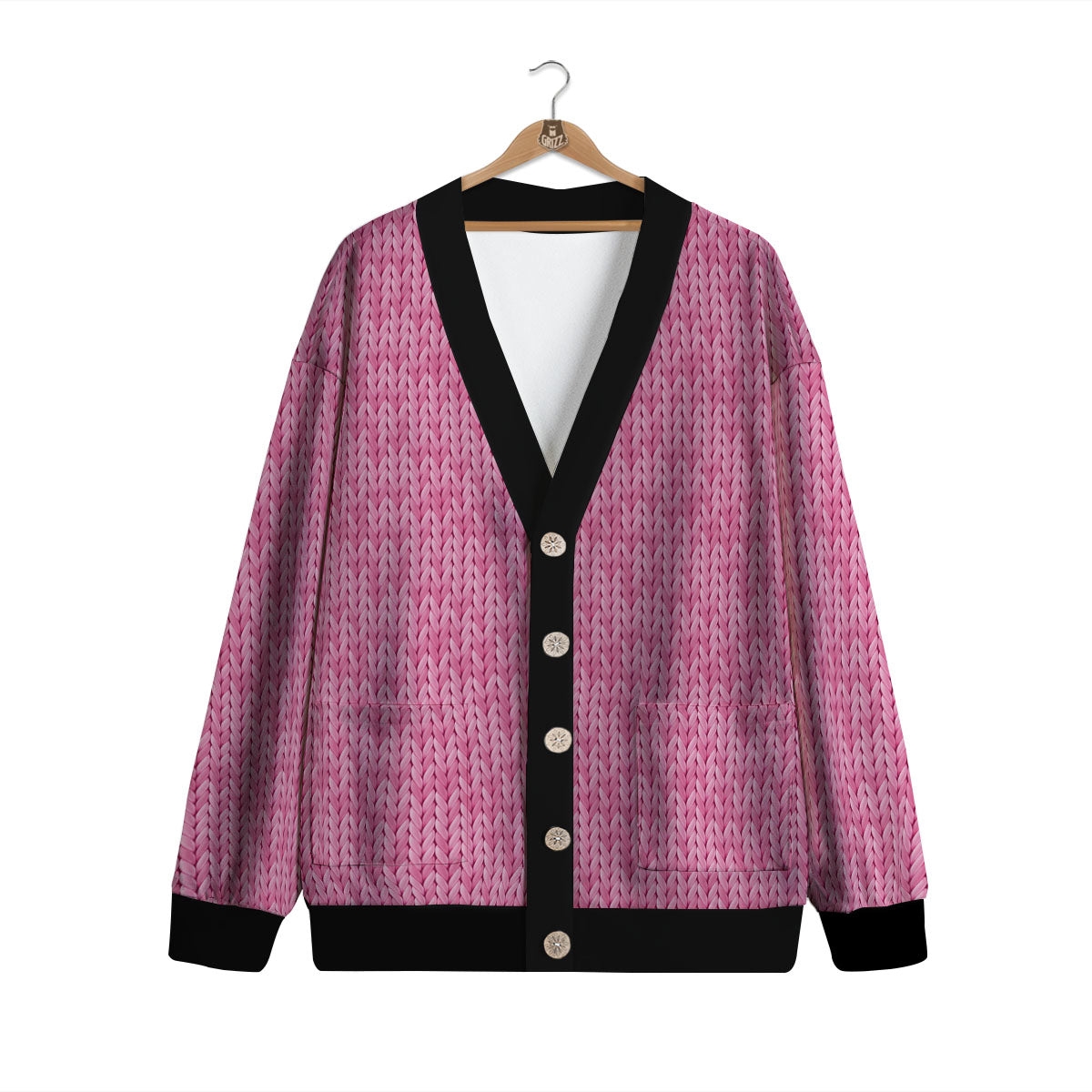 Knitted Pink Print Pattern Cardigan-grizzshop