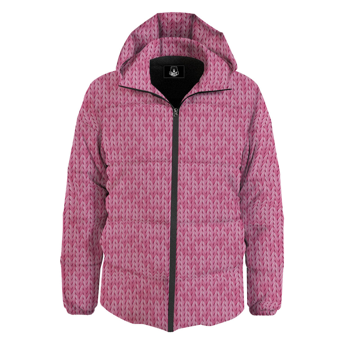 Knitted Pink Print Pattern Down Jacket-grizzshop