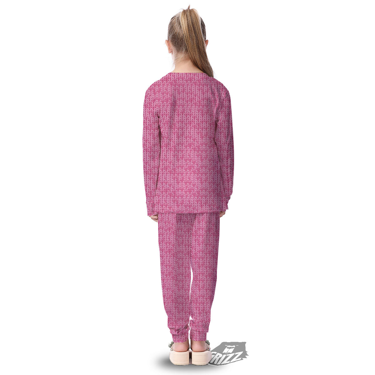 Knitted Pink Print Pattern Kid's Pajamas-grizzshop