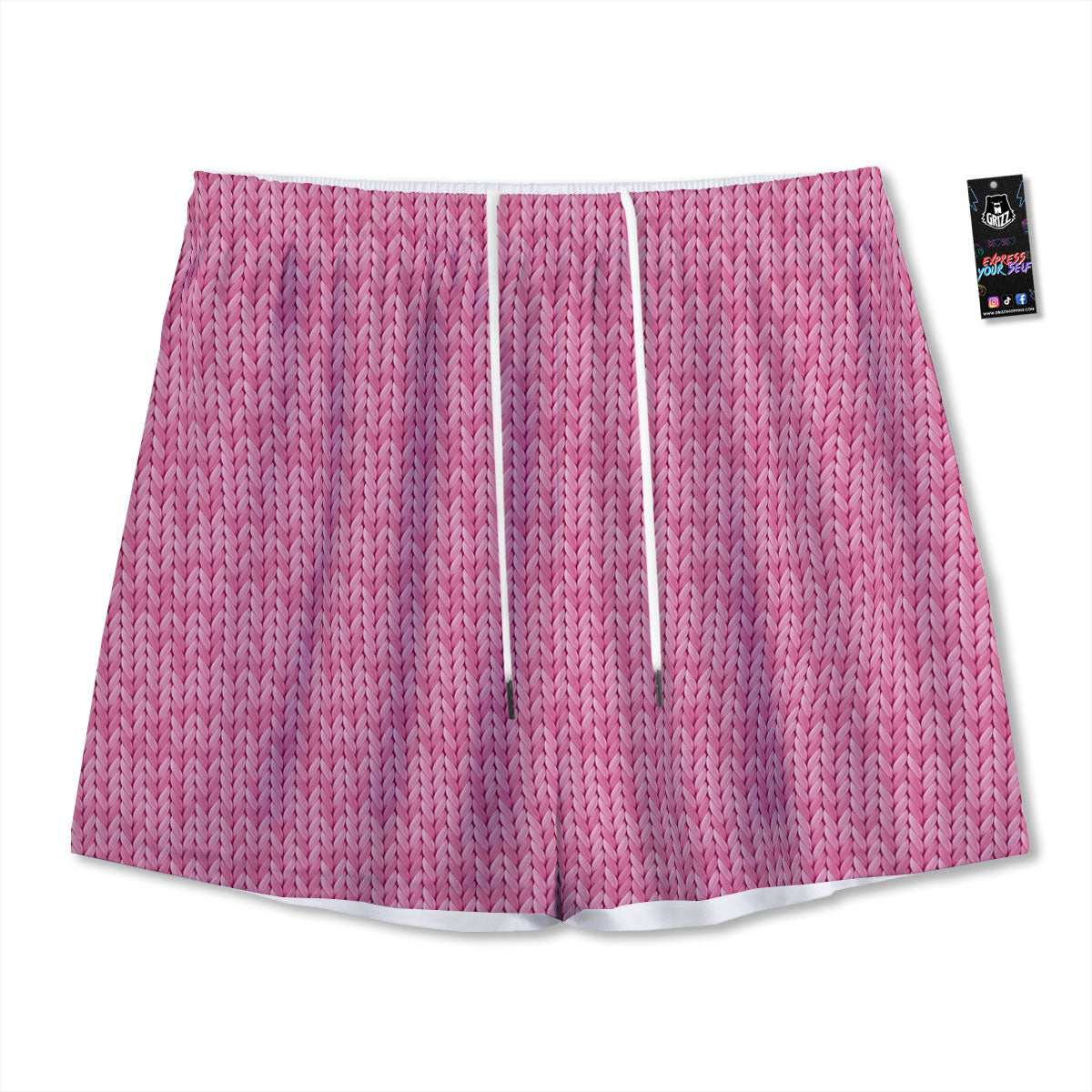 Knitted Pink Print Pattern Mesh Shorts-grizzshop