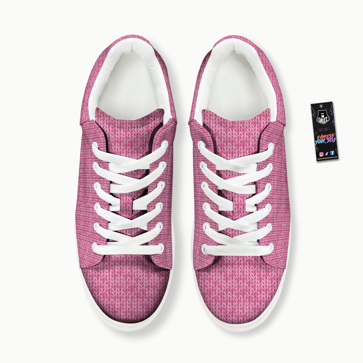 Knitted Pink Print Pattern Platform Shoes-grizzshop