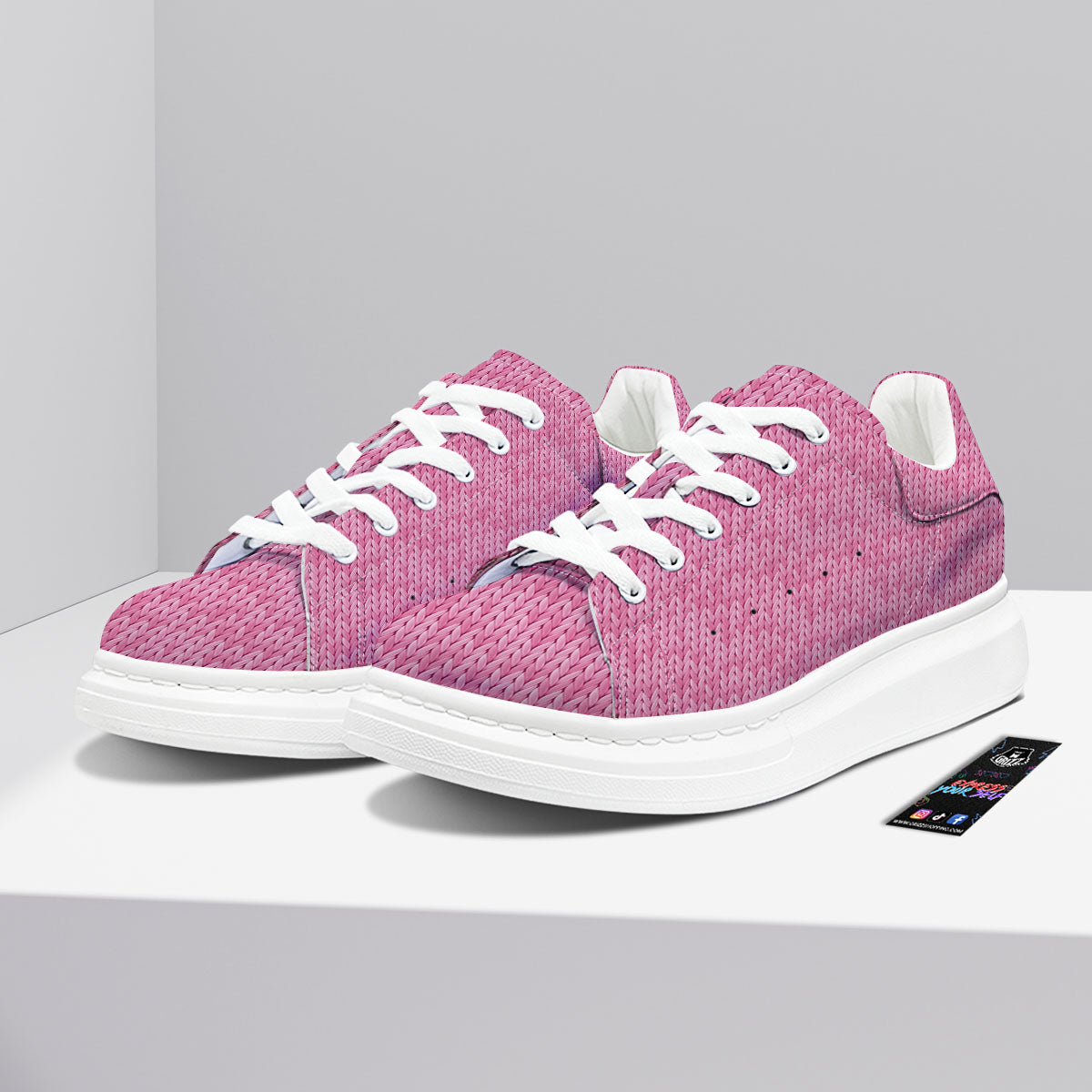 Knitted Pink Print Pattern Platform Shoes-grizzshop