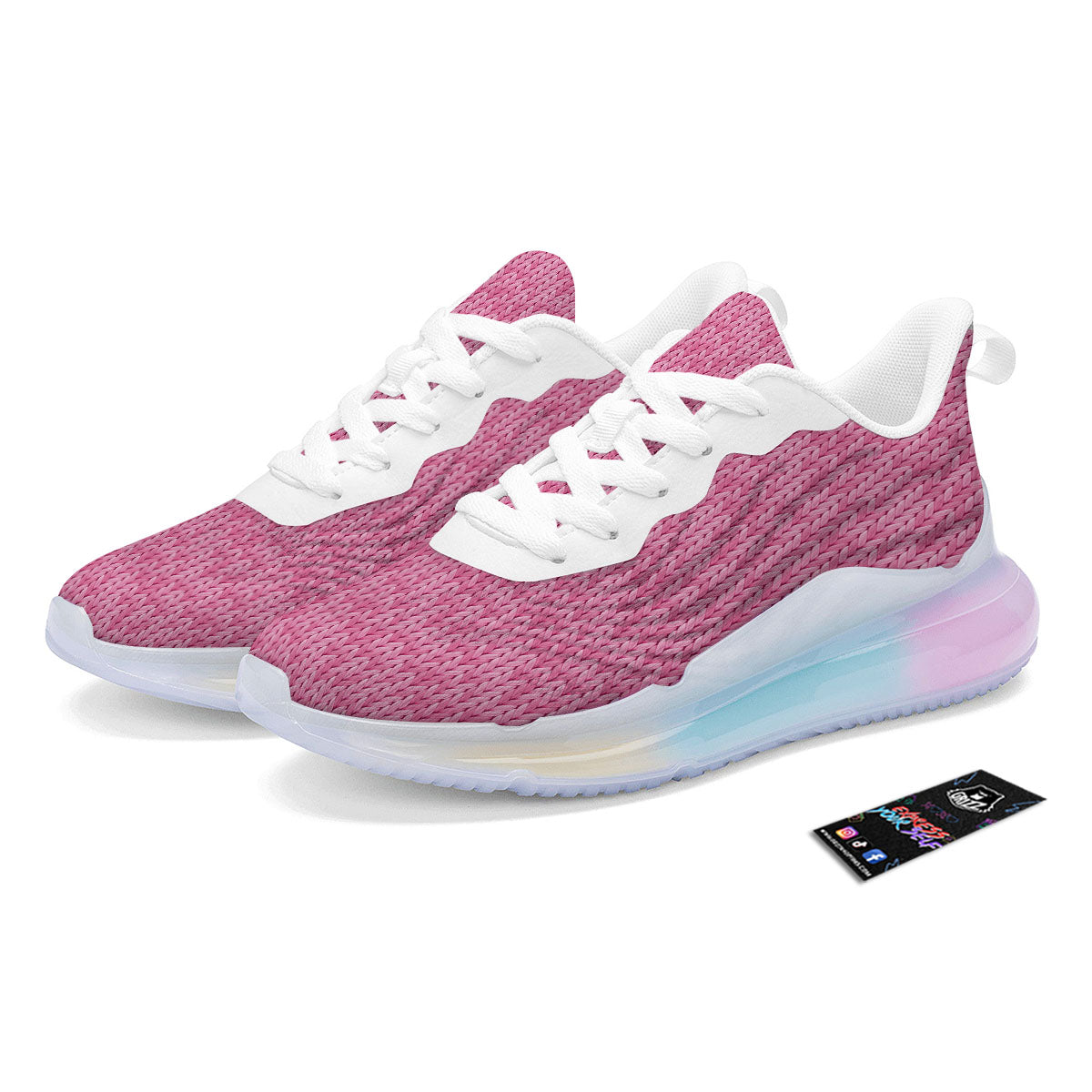 Knitted Pink Print Pattern Running Sneakers-grizzshop