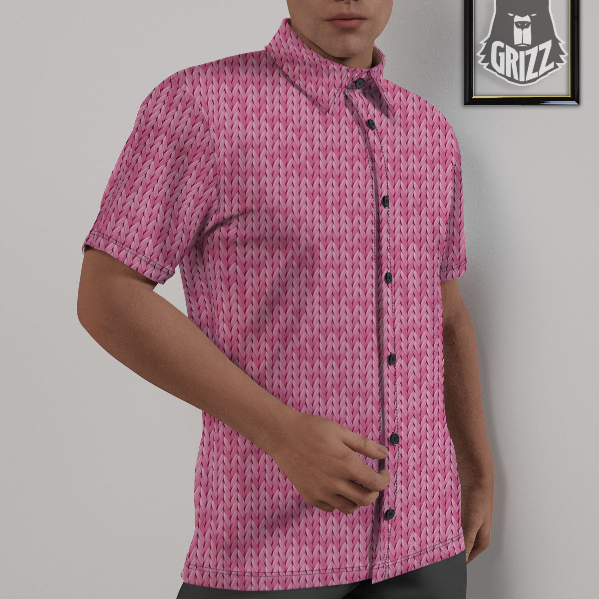 Knitted Pink Print Pattern Untucked Shirts-grizzshop