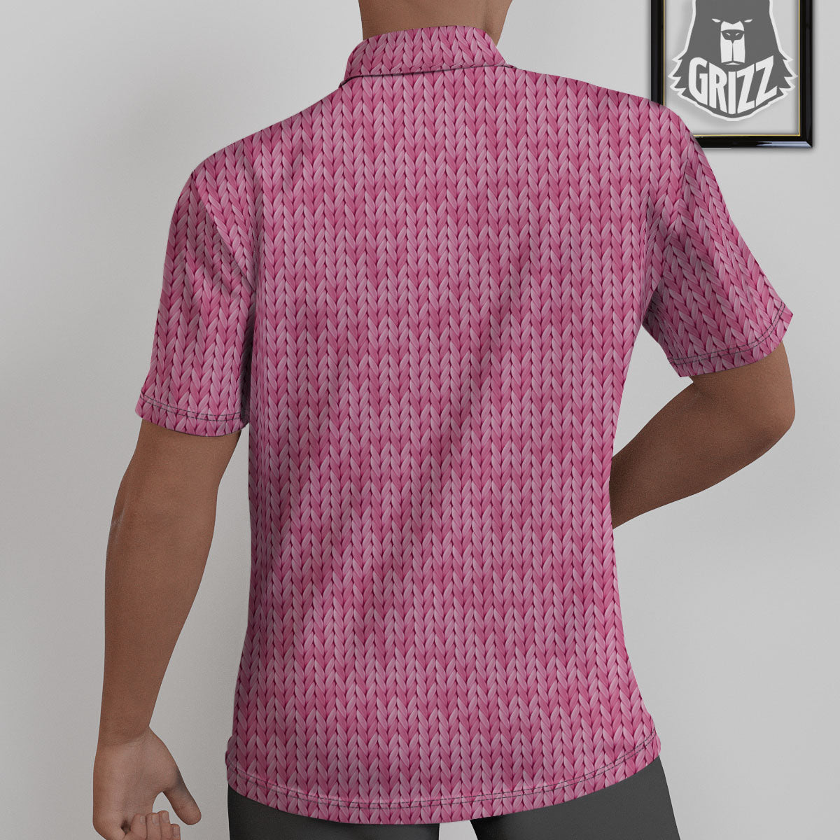 Knitted Pink Print Pattern Untucked Shirts-grizzshop