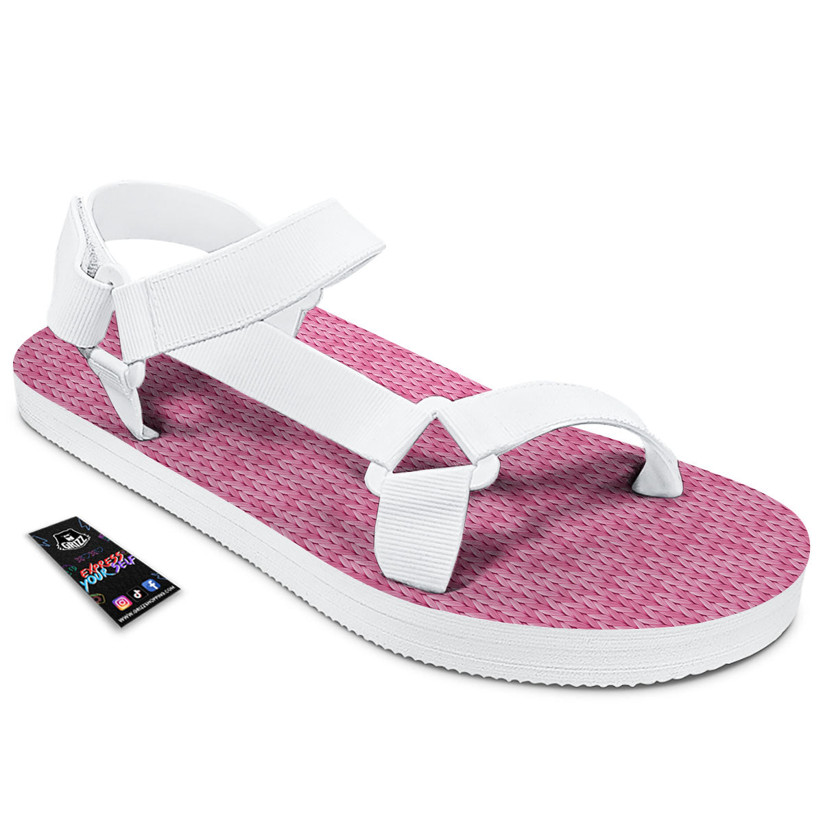 Knitted Pink Print Pattern White Open Toe Sandals-grizzshop