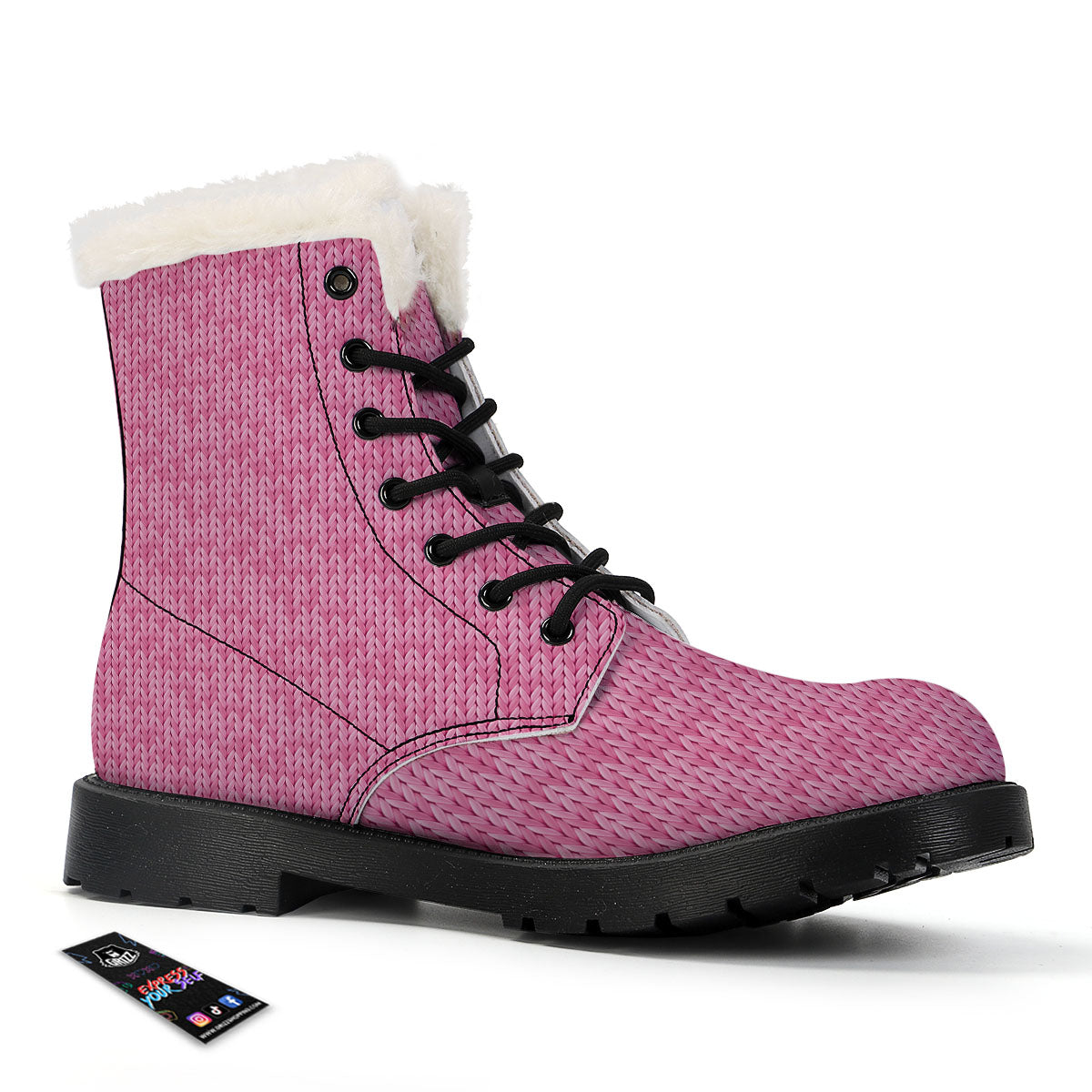 Knitted Pink Print Pattern Winter Boots-grizzshop