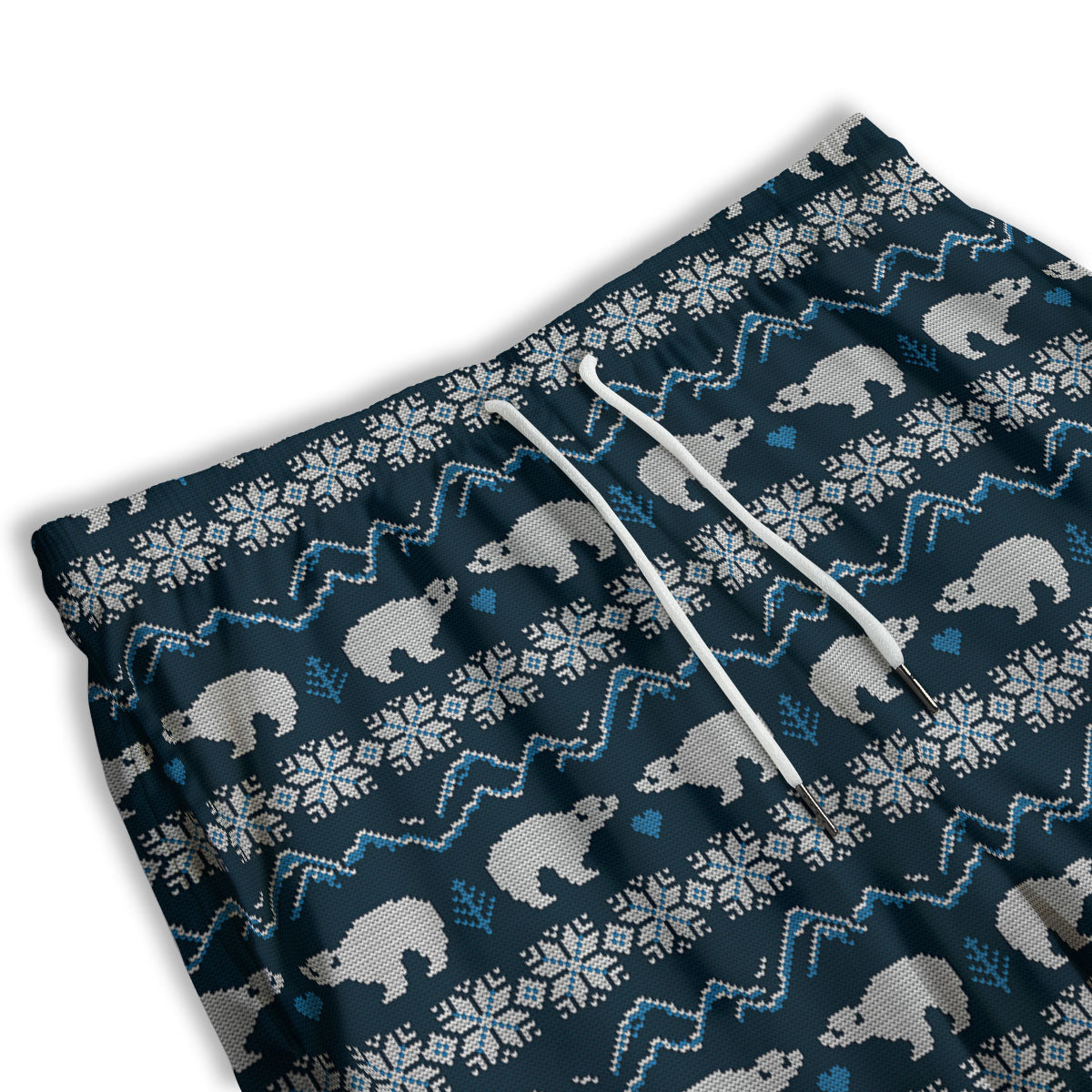 Knitted Polar Bear Print Pattern Men's Athletic Shorts