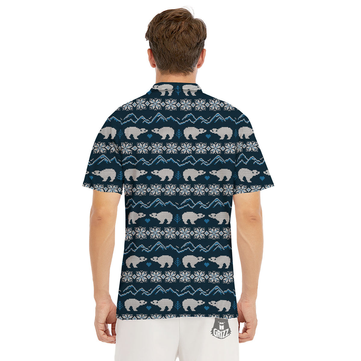 Knitted Polar Bear Print Pattern Men's Golf Shirts-grizzshop