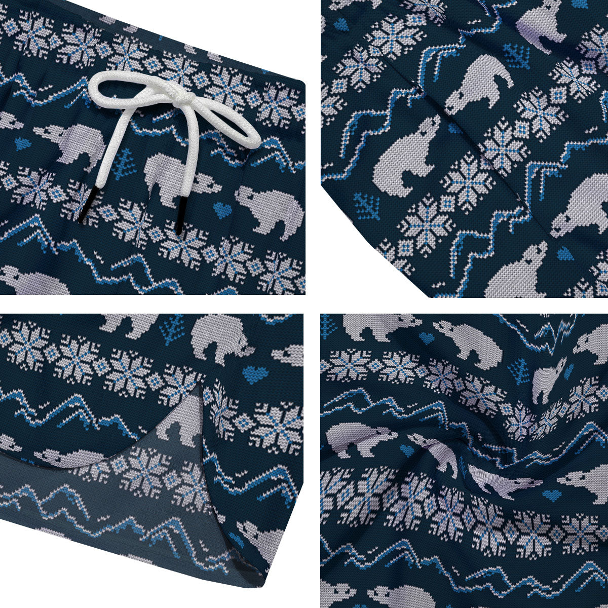 Knitted Polar Bear Print Pattern Men's Running Shorts-grizzshop
