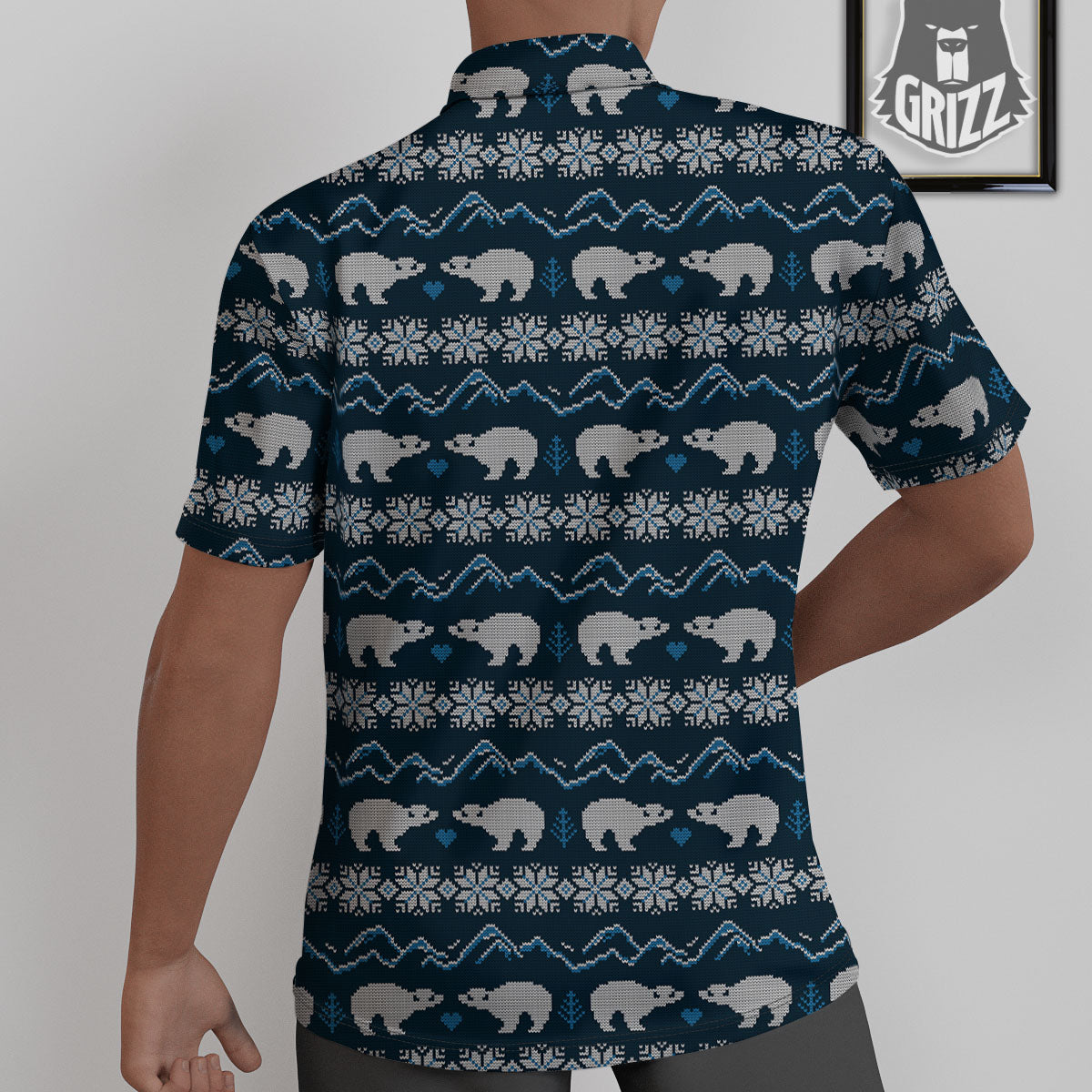 Knitted Polar Bear Print Pattern Untucked Shirts-grizzshop