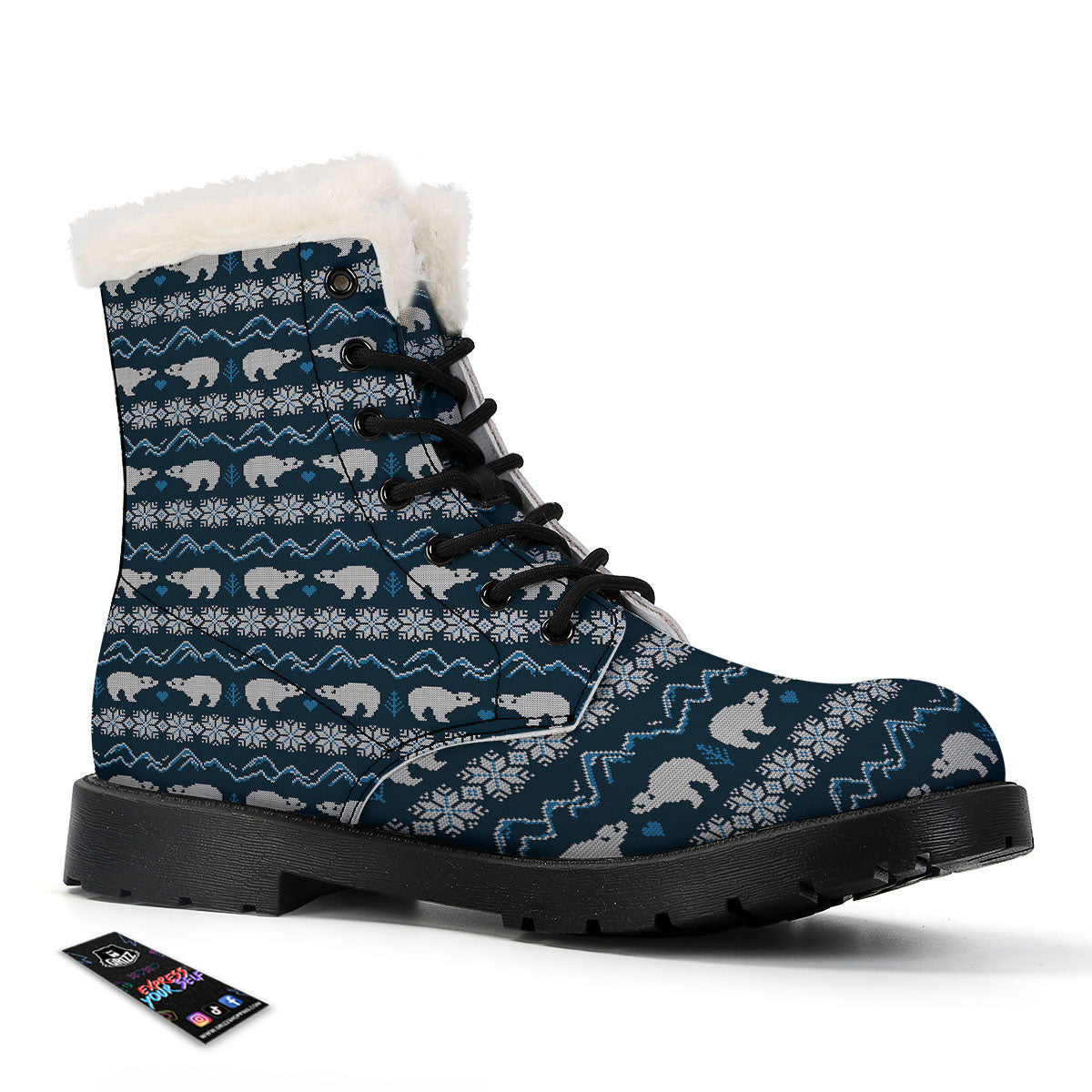 Knitted Polar Bear Print Pattern Winter Boots-grizzshop