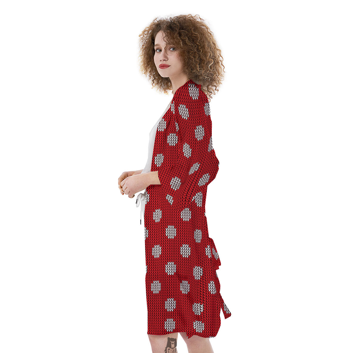 Knitted Polka Dot Print Pattern Kimono-grizzshop
