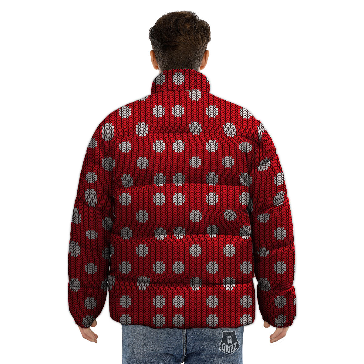 Knitted Polka Dot Print Pattern Puffer Jacket-grizzshop