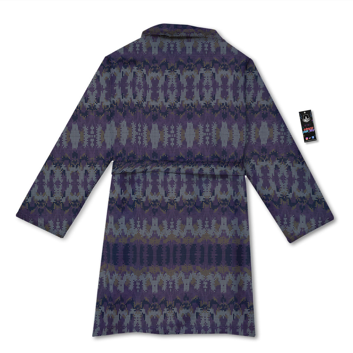 Knitted Ribbon Purple Print Pattern Bathrobe-grizzshop