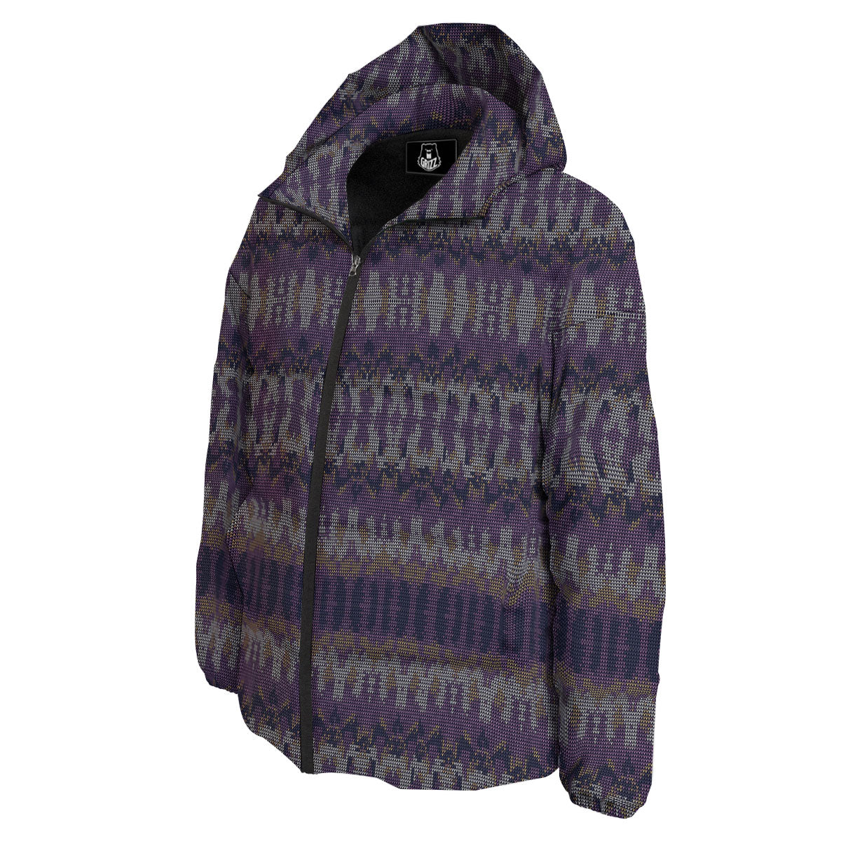 Knitted Ribbon Purple Print Pattern Down Jacket-grizzshop