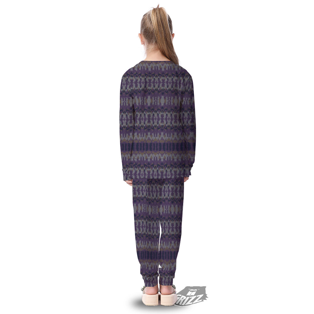 Knitted Ribbon Purple Print Pattern Kid's Pajamas-grizzshop