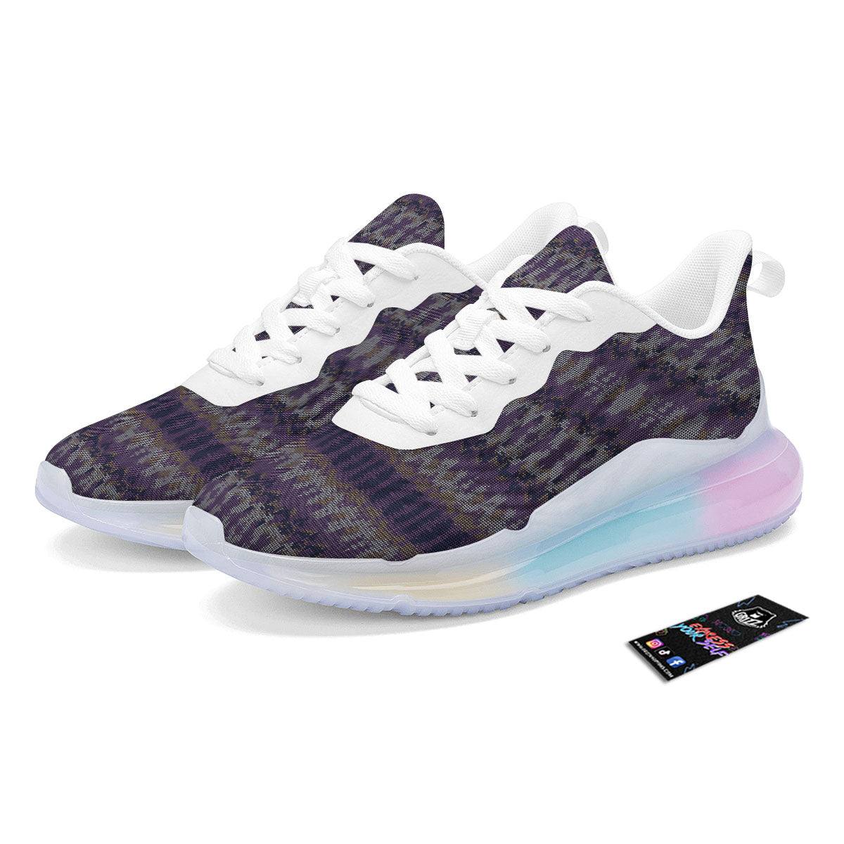 Knitted Ribbon Purple Print Pattern Running Sneakers-grizzshop