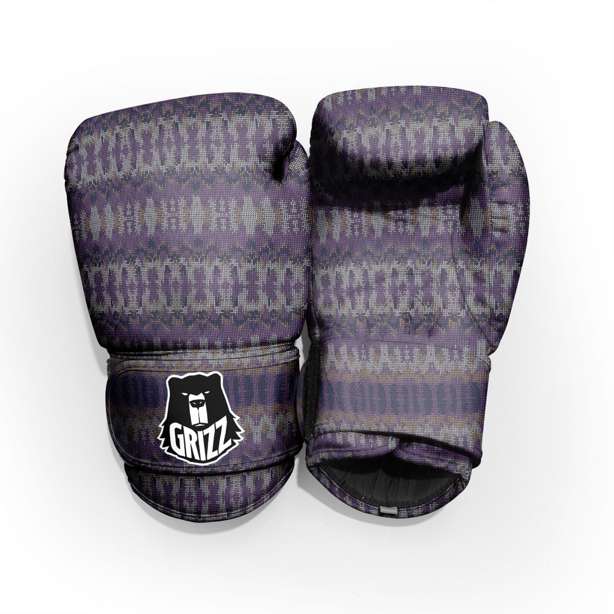 Knitted Ribbon Purple Print Pattern Pro Boxing Glove