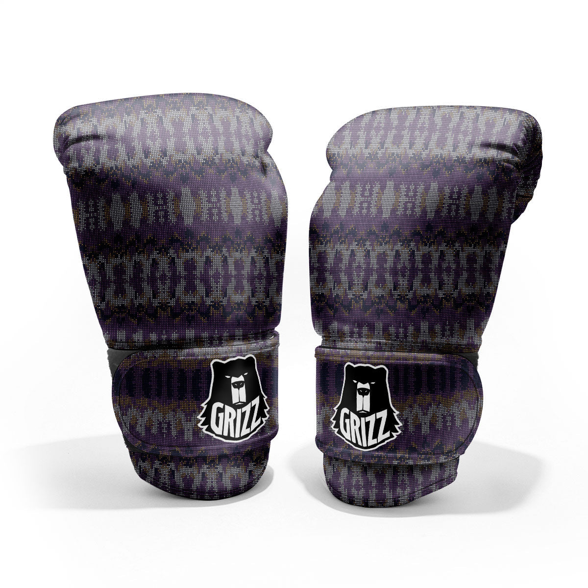 Knitted Ribbon Purple Print Pattern Pro Boxing Glove
