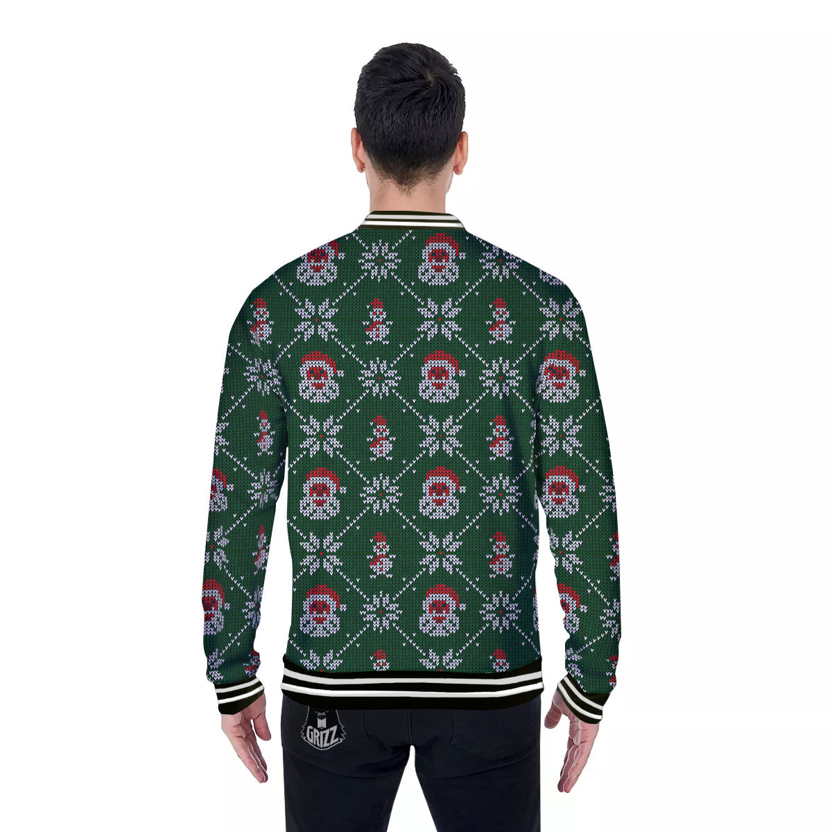 Knitted Santa Claus Print Pattern Baseball Jacket-grizzshop