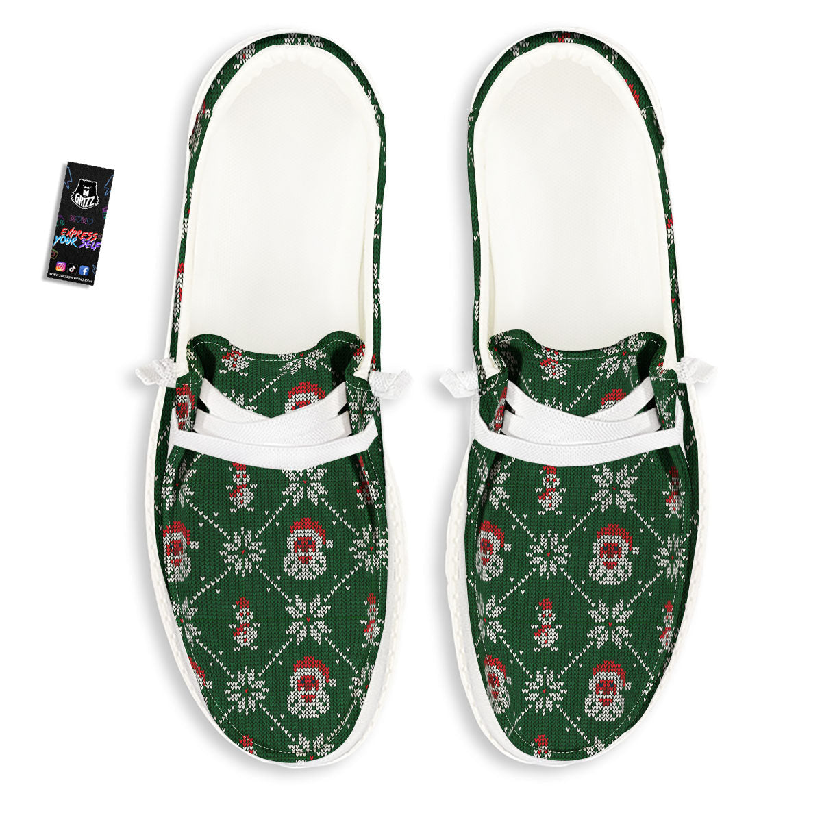 Knitted Santa Claus Print Pattern Black Loafers-grizzshop