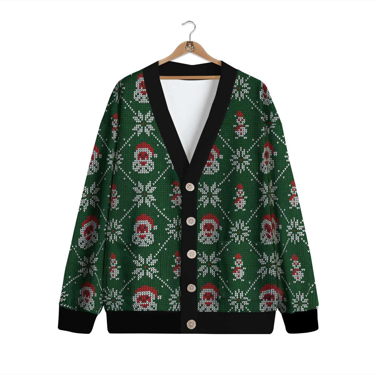 Knitted Santa Claus Print Pattern Cardigan-grizzshop