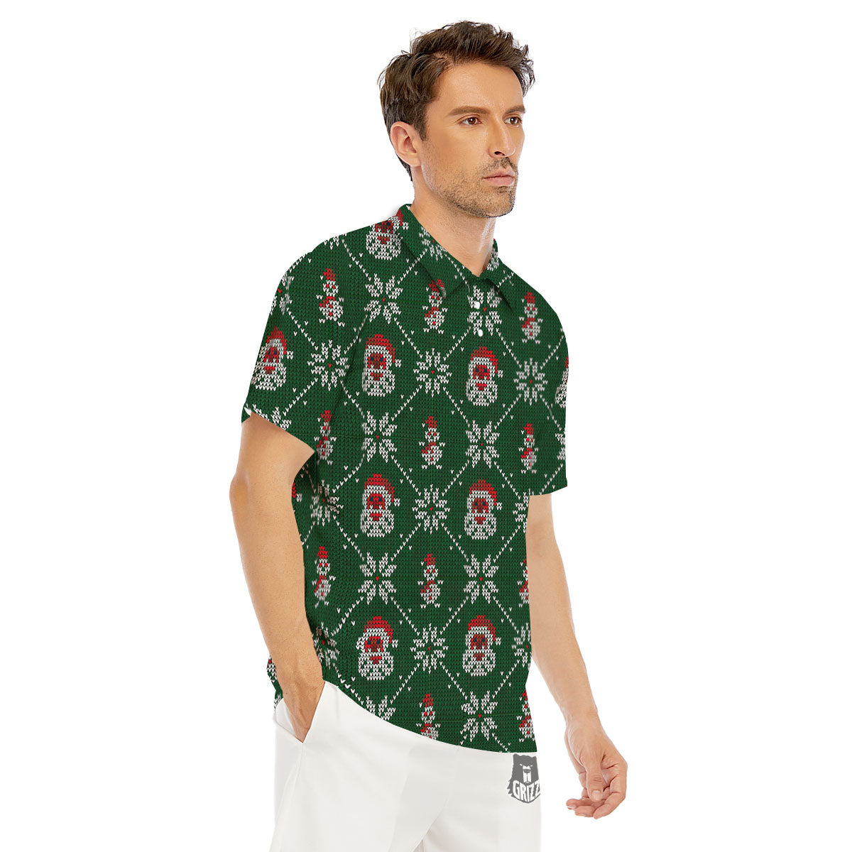 Knitted Santa Claus Print Pattern Men's Golf Shirts-grizzshop