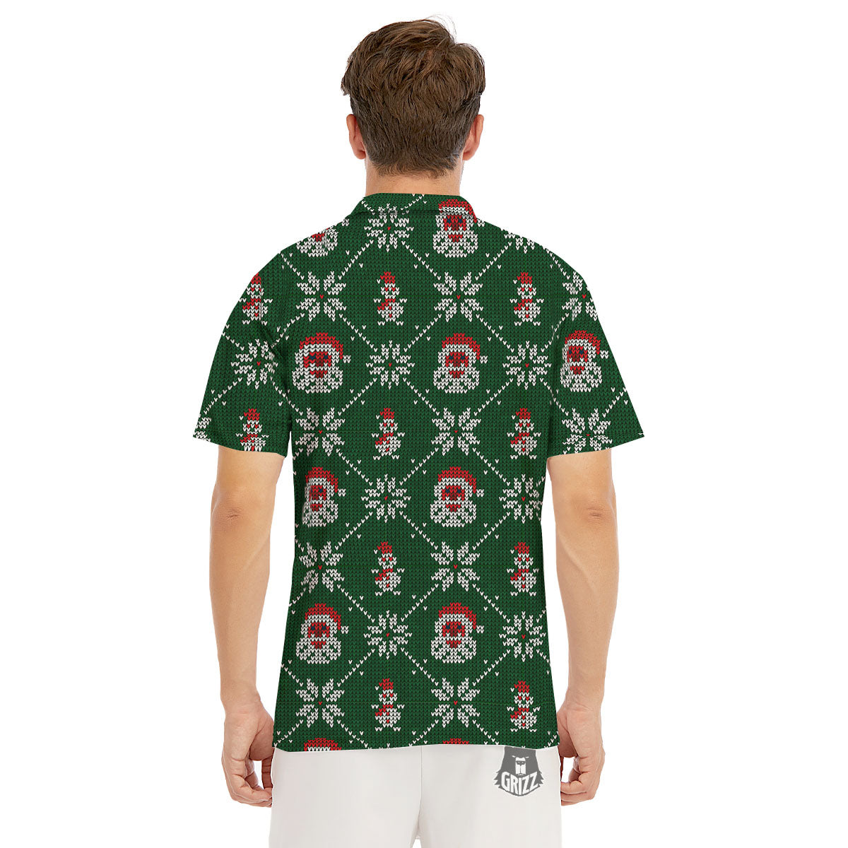 Knitted Santa Claus Print Pattern Men's Golf Shirts-grizzshop