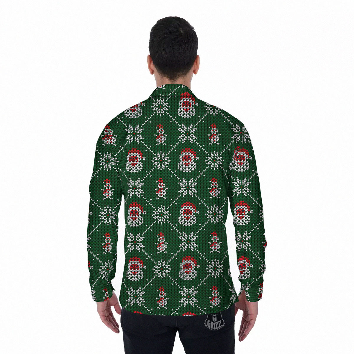 Knitted Santa Claus Print Pattern Men's Long Sleeve Shirts-grizzshop