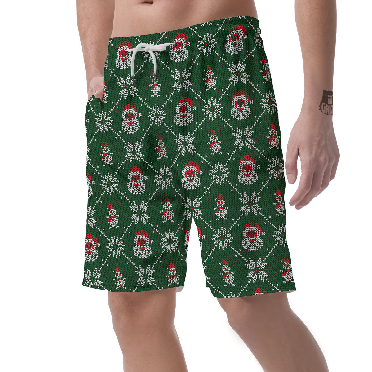 Knitted Santa Claus Print Pattern Men's Shorts-grizzshop