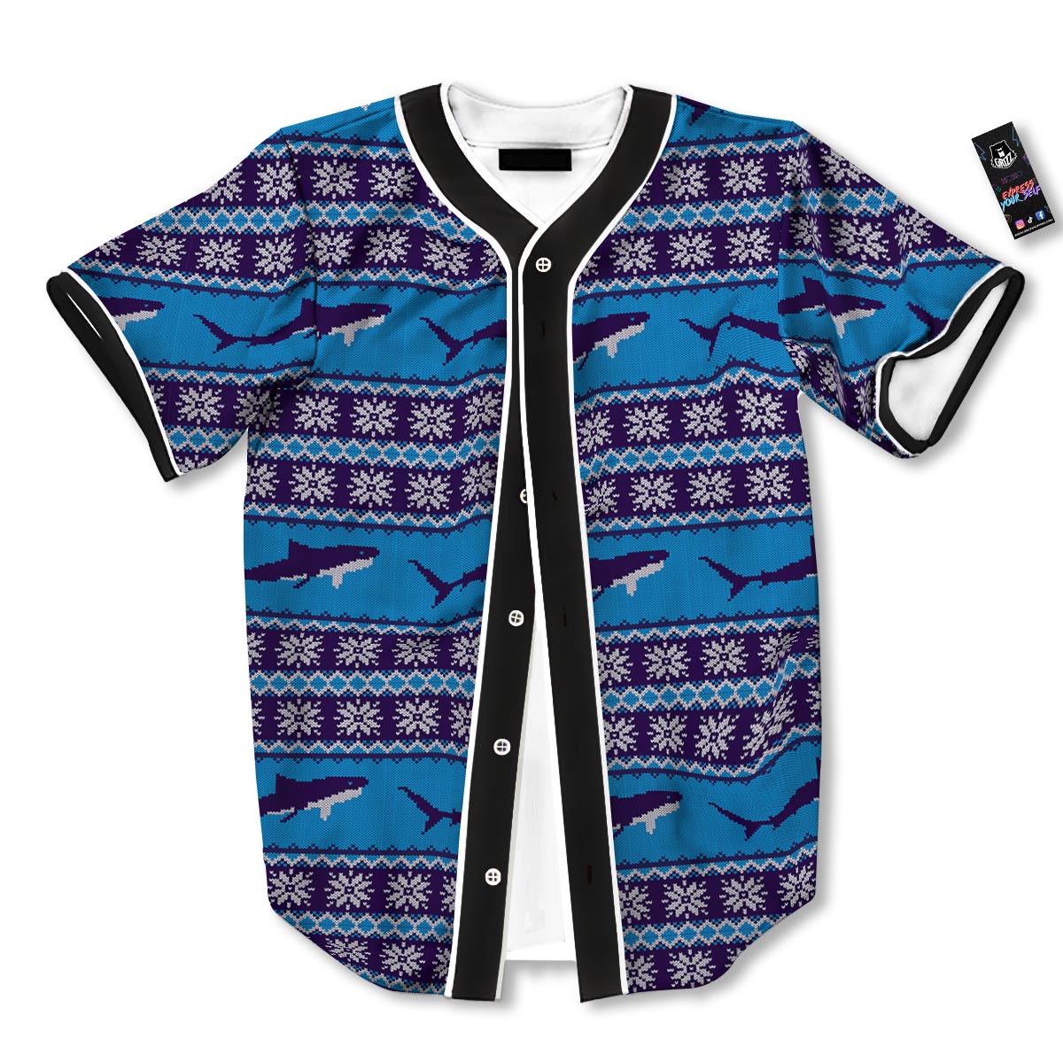 Knitted Shark Print Pattern Baseball Jersey-grizzshop