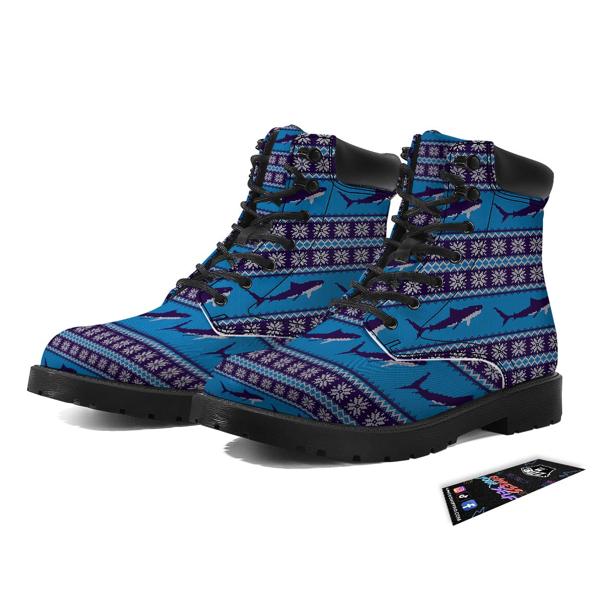 Knitted Shark Print Pattern Boots-grizzshop